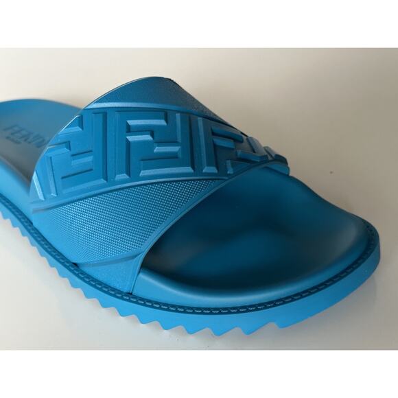 NIB $460 Fendi Men\'s FF Rubber Slide Sandals Cyber Blue 13 US/12 UK Italy 7X1377 main image 3